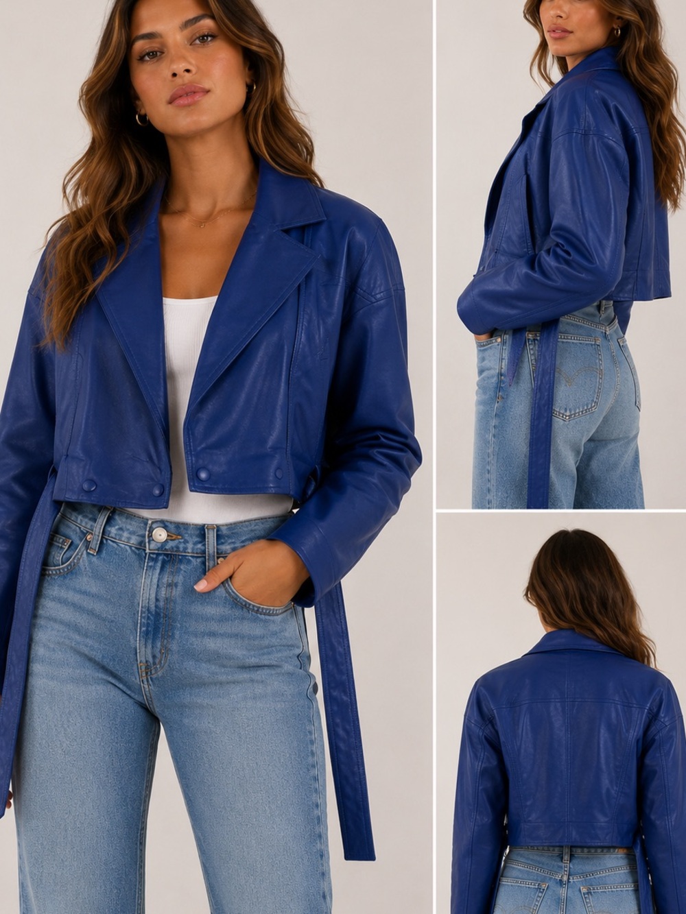 Pelle Cuir Vintage 1980s Cropped 100% Genuine Leather Electric Blue Jacket